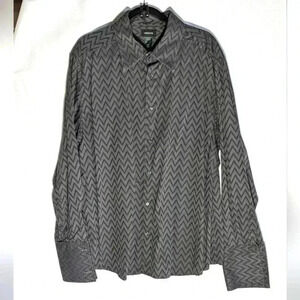 Liz Claiborne zig zag stripe dress shirt French cuffs XXL gray tones